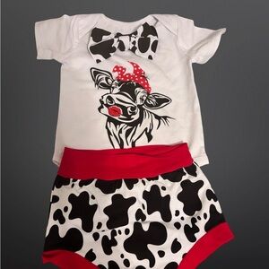 Source Unknown Cow Print Baby Set with Red Trim